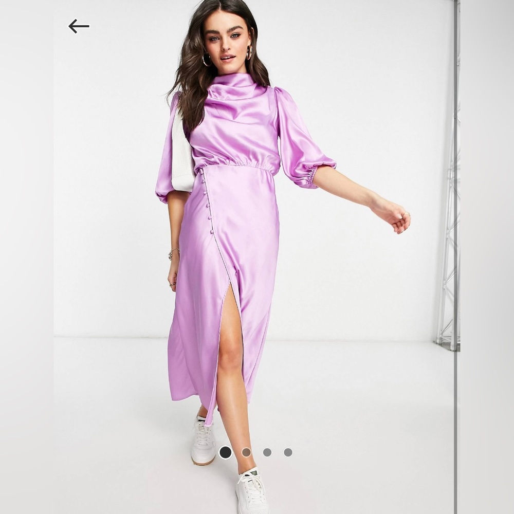ASOS DESIGN Cowl Neck Satin Midi Purple